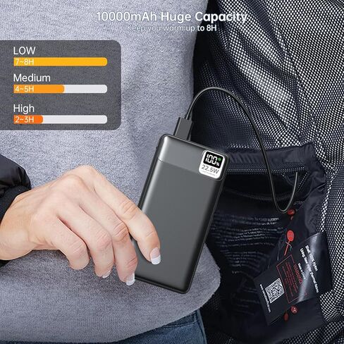 2 حزمة بطارية سترة ساخنة USB 5V / 12V 10000mAh يناسب DR.Prepare، KOVNLO، Tidewe، FFraao، iHood هوديي التدفئة الكهربائية / سترة / بطانية / كرسي / وسادة مقعد الاستاد PD20W شاحن سريع لفون in Kuwait