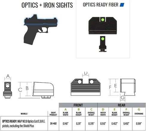 مجموعة الرؤية الليلية Night Fision Optic Fiber Optic .311-.402 مصممة لـ Smith & Wesson M&P 2.0 مع RMR/507c/SRO وSwampfox Liberty/Justice in Kuwait