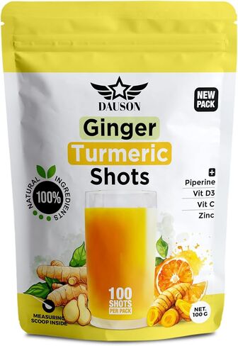 Vitalute Ginger Turmeric Powder - Ginger Turmeric Supplement Fortified with Orange, Curcumin, Vitamin C, Vitamin D, Zinc. 100g/100 Shots of Ginger Juice, Turmeric Juice for Joint, Gut, Keto, Immunity in Kuwait