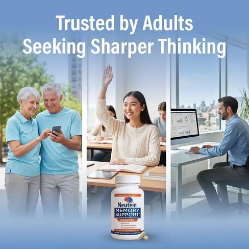 Neutein Natural Brain Booster for Memory, Concentration & Brain Health - Extra Strength Plant-Based Focus Supplement for Adults & Seniors, Made in USA (60 capsules/30 Serv) in Saudi Arabia