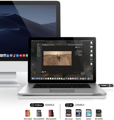 قارئ بطاقات SD، محول قارئ بطاقات الذاكرة Jahovans X Dual Connector USB C USB 3.0 - يدعم SD/Micro SD متوافق مع MacBook Pro وiPad Pro وGalaxy S21 وما إلى ذلك. in Kuwait
