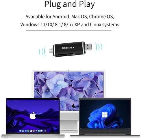 قارئ بطاقات SD، محول قارئ بطاقات الذاكرة Jahovans X Dual Connector USB C USB 3.0 - يدعم SD/Micro SD متوافق مع MacBook Pro وiPad Pro وGalaxy S21 وما إلى ذلك. in Kuwait