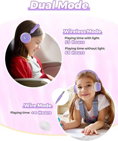سماعات رأس بلوتوث للأطفال، حجم محدود 85 ديسيبل، وقت تشغيل 68 ساعة، بلوتوث 5.4، أضواء LED ملونة سماعات رأس لاسلكية للأطفال الصغار مع ميكروفون، هدية عيد ميلاد للأعمار من 1 إلى 13 عامًا (أزرق وأصفر) in Kuwait