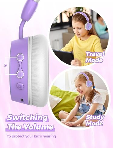 سماعات رأس بلوتوث للأطفال، حجم محدود 85 ديسيبل، وقت تشغيل 68 ساعة، بلوتوث 5.4، أضواء LED ملونة سماعات رأس لاسلكية للأطفال الصغار مع ميكروفون، هدية عيد ميلاد للأعمار من 1 إلى 13 عامًا (أزرق وأصفر) in Kuwait