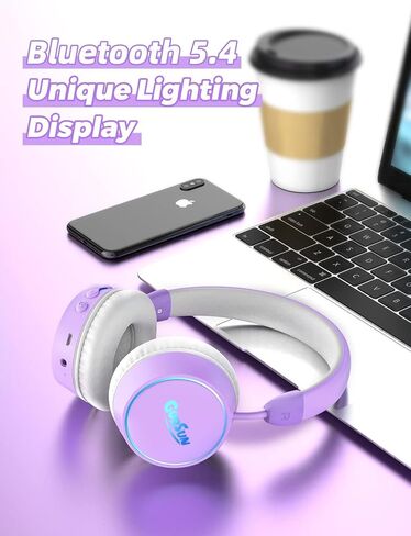 سماعات رأس بلوتوث للأطفال، حجم محدود 85 ديسيبل، وقت تشغيل 68 ساعة، بلوتوث 5.4، أضواء LED ملونة سماعات رأس لاسلكية للأطفال الصغار مع ميكروفون، هدية عيد ميلاد للأعمار من 1 إلى 13 عامًا (أزرق وأصفر) in Kuwait