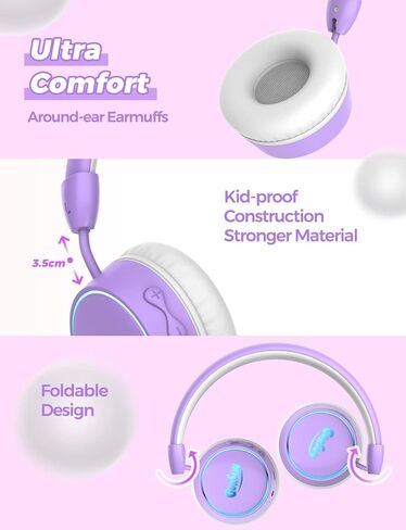 سماعات رأس بلوتوث للأطفال، حجم محدود 85 ديسيبل، وقت تشغيل 68 ساعة، بلوتوث 5.4، أضواء LED ملونة سماعات رأس لاسلكية للأطفال الصغار مع ميكروفون، هدية عيد ميلاد للأعمار من 1 إلى 13 عامًا (أزرق وأصفر) in Kuwait