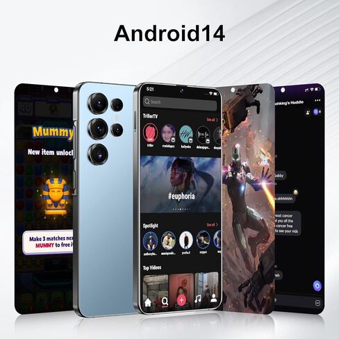 Unlocked Cell Phones S25 Ultra 5G Smartphone Android 14 Unlocked Phones 12GB+512GB Snapdragon 8Gen3 7" HD Screen 48MP+108MP 6800mAh Support Dual SIM Fingerprint Lock GPS Face ID (Gold) in Kuwait