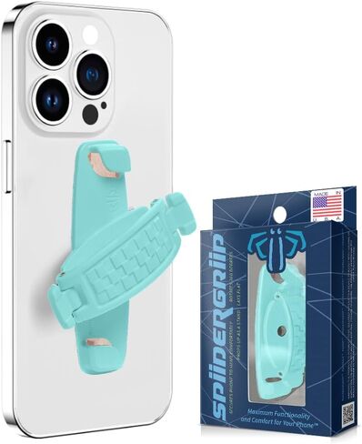 SpiiderGriip 360 Rotating Phone Grip – Flat-Fold Kickstand & Secure Strap – Works with iPhone, Android, Tablets & Cases – Comfortable & Durable (Black) in Kuwait