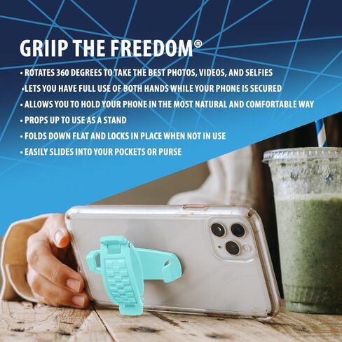 SpiiderGriip 360 Rotating Phone Grip – Flat-Fold Kickstand & Secure Strap – Works with iPhone, Android, Tablets & Cases – Comfortable & Durable (Black) in Kuwait