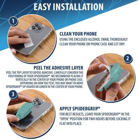 SpiiderGriip 360 Rotating Phone Grip – Flat-Fold Kickstand & Secure Strap – Works with iPhone, Android, Tablets & Cases – Comfortable & Durable (Black) in Kuwait