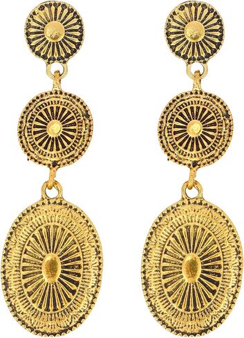 Western Earrings for Women, Oval Synthetic Turquoise Dangle Earrings Vintage Country Concert Concho Dangling Earring Nashville Cowboy Rodeo Outfit Dress Jewelry Gifts Accessories for Cowgirls (Gold) in Saudi Arabia