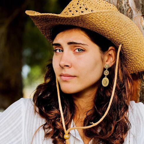 Western Earrings for Women, Oval Synthetic Turquoise Dangle Earrings Vintage Country Concert Concho Dangling Earring Nashville Cowboy Rodeo Outfit Dress Jewelry Gifts Accessories for Cowgirls (Gold) in Saudi Arabia