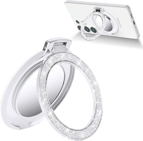 Finger Ring Stand Grip,Luxury Glitter Diamond Universal Metal Ring Kickstand with Mirror for iPhone 17/16/15/14/13 Pro Max, Galaxy S25/S24/S23/S22 Ultra,Ring Grip Holder for All Smartphone(Silver) in Saudi Arabia