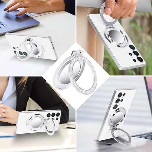 Finger Ring Stand Grip,Luxury Glitter Diamond Universal Metal Ring Kickstand with Mirror for iPhone 17/16/15/14/13 Pro Max, Galaxy S25/S24/S23/S22 Ultra,Ring Grip Holder for All Smartphone(Silver) in Saudi Arabia