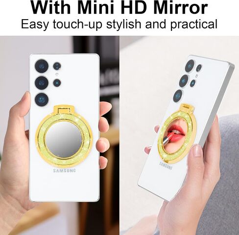 Finger Ring Stand Grip,Luxury Glitter Diamond Universal Metal Ring Kickstand with Mirror for iPhone 17/16/15/14/13 Pro Max, Galaxy S25/S24/S23/S22 Ultra,Ring Grip Holder for All Smartphone(Silver) in Saudi Arabia
