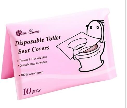 أغطية مقاعد المراحيض للاستعمال مرة واحدة – عبوة من 10 قطع | مقاس XL | أغطية مراحيض السفر المحمولة والمستخدمة مرة واحدة للبالغين والأطفال | ملفوفة بشكل فردي | يناسب المراحيض العامة | صديقة للبيئة in Kuwait