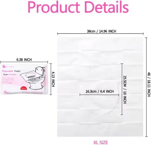 أغطية مقاعد المراحيض للاستعمال مرة واحدة – عبوة من 10 قطع | مقاس XL | أغطية مراحيض السفر المحمولة والمستخدمة مرة واحدة للبالغين والأطفال | ملفوفة بشكل فردي | يناسب المراحيض العامة | صديقة للبيئة in Kuwait