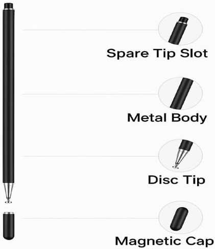 2 in 1 Stylus and Ballpoint Pen for iPad iPhone Android Tablet Smartphone, Universal Touch Screen Capacitive Stylus with Magnetic Cap and Precision Disc Tip, Metal Body Handwriting Drawing Pen in Saudi Arabia