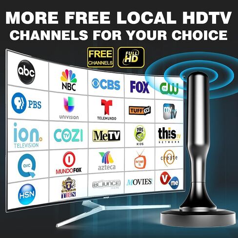 TV Antenna for Smart TV Indoor, Digital Indoor HD Antennas with Strong Magnetic Base, Long Range Reception for Local Channels 4K 1080P, 10ft Long Cables, Black in Saudi Arabia
