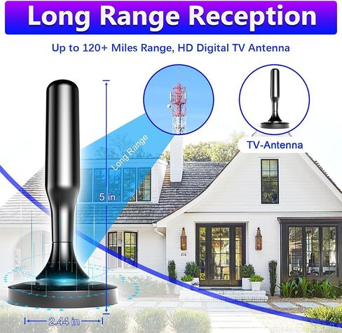 TV Antenna for Smart TV Indoor, Digital Indoor HD Antennas with Strong Magnetic Base, Long Range Reception for Local Channels 4K 1080P, 10ft Long Cables, Black in Saudi Arabia