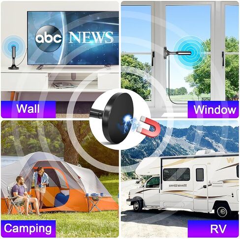 TV Antenna for Smart TV Indoor, Digital Indoor HD Antennas with Strong Magnetic Base, Long Range Reception for Local Channels 4K 1080P, 10ft Long Cables, Black in Saudi Arabia