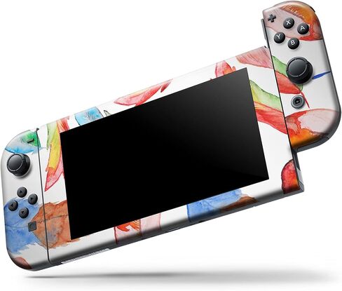 Design Skinz - Compatible with Nintendo Switch OLED Console + Joy-Con - Skin Decal Protective Scratch-Resistant Removable Vinyl Wrap Cover - Vibrant Colorful Brushed Feathers in Saudi Arabia