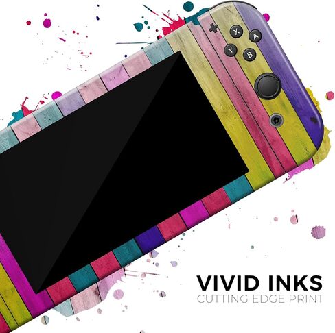 Design Skinz - متوافق مع Nintendo Switch OLED Dock فقط - غطاء حماية من الفينيل مقاوم للخدش وقابل للإزالة - شرائط خشبية ملونة نيون نابضة بالحياة in Saudi Arabia