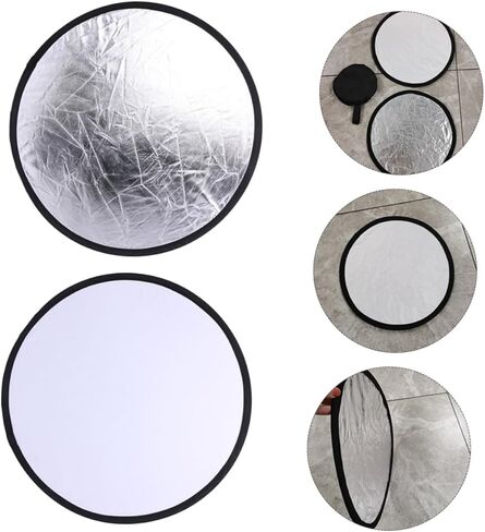 2PCS Round Photography Reflector Silver White Diffuser Light Panel Portable Photo Accessory for Macro and Still-Life Shooting in Kuwait