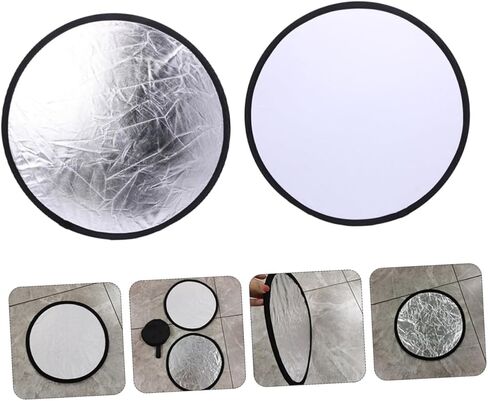 2PCS Round Photography Reflector Silver White Diffuser Light Panel Portable Photo Accessory for Macro and Still-Life Shooting in Kuwait