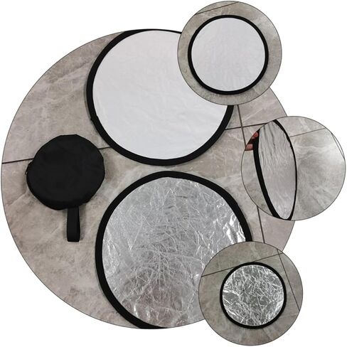 2PCS Round Photography Reflector Silver White Diffuser Light Panel Portable Photo Accessory for Macro and Still-Life Shooting in Kuwait