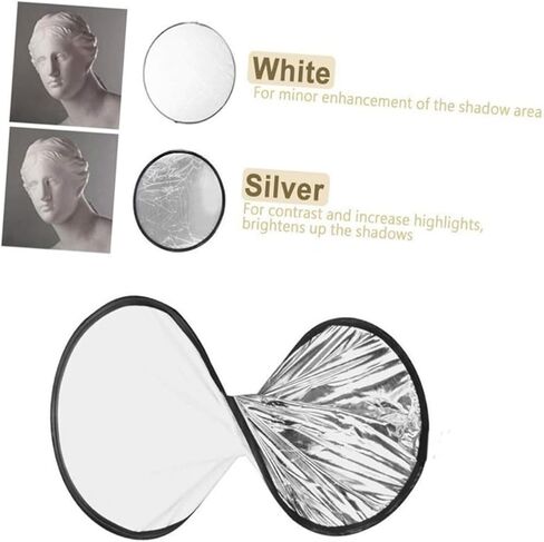 2PCS Round Photography Reflector Silver White Diffuser Light Panel Portable Photo Accessory for Macro and Still-Life Shooting in Kuwait