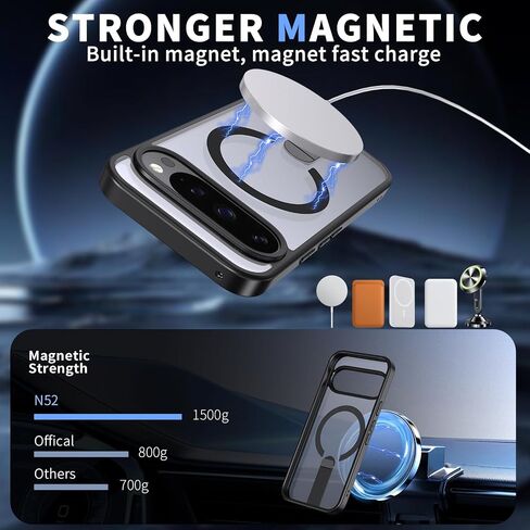 حافظة مغناطيسية رفيعة تناسب هاتف Google Pixel 10 & Pixel 10 Pro ومسند [متوافق مع Magsafe] حافظة هاتف شفافة مقاومة للصدمات ومضادة لبصمات الأصابع، أسود in Saudi Arabia