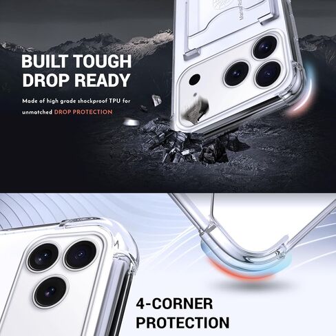 حافظة Shields Up مصممة لهاتف iPhone 17 Pro Max، حافظة محفظة بسيطة مع حامل بطاقة (3 بطاقات) وحامل حلقي/مسند، [حماية من السقوط] غطاء حماية نحيف لهاتف iPhone 17 Pro Max (6.9 بوصة) شفاف in Kuwait
