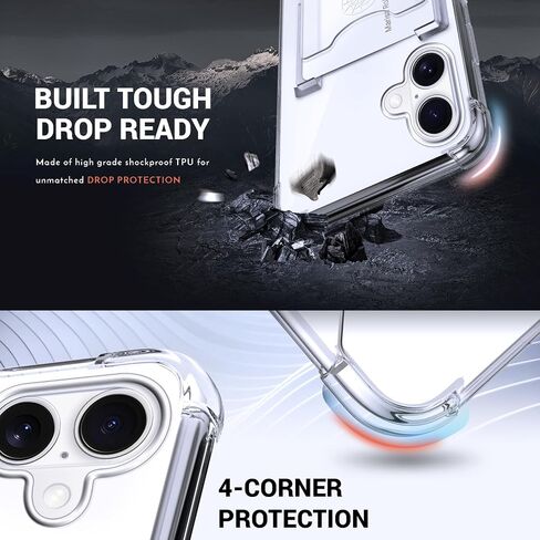 حافظة Shields Up مصممة لهاتف iPhone 17 Pro Max، حافظة محفظة بسيطة مع حامل بطاقة (3 بطاقات) وحامل حلقي/مسند، [حماية من السقوط] غطاء حماية نحيف لهاتف iPhone 17 Pro Max (6.9 بوصة) شفاف in Kuwait