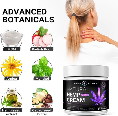 HEMP POWER Joint Muscle Relief Cream, with Hemp, Menthol, MSM Arnica, Support Your Back, Muscles, Joints, Neck, Shoulder, Knee, Nerves - 2 Fl Oz. in Saudi Arabia