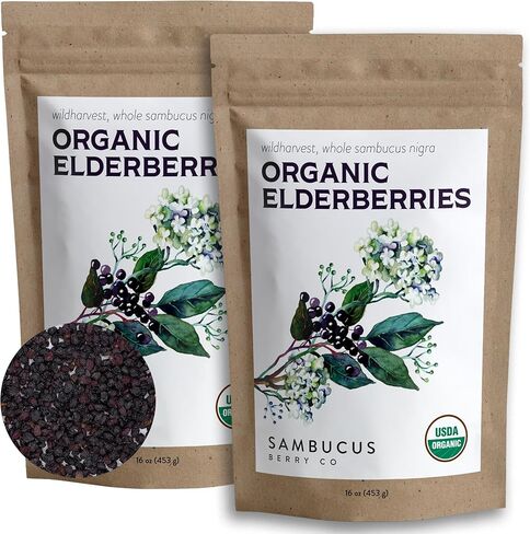 Elder Berry, Elderberry Whole, Dried Wild-Harvest, 1 lb.(454 g) in Saudi Arabia