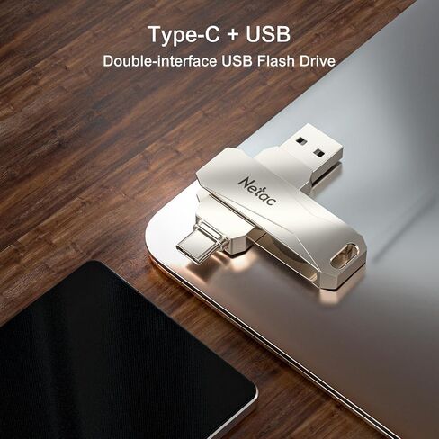 محرك أقراص فلاش USB سعة 64 جيجابايت من Netac 2 في 1 USB 3.1/Type-C، محرك إبهام قابل للدوران للهواتف الذكية، Mac، Windows، PC، iPad - عصا ذاكرة فلاش معدنية محمولة عالية السرعة (تصميم 360 درجة، التوصيل والتشغيل)، U782C in Saudi Arabia