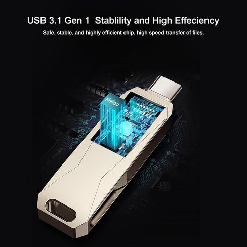 محرك أقراص فلاش USB سعة 64 جيجابايت من Netac 2 في 1 USB 3.1/Type-C، محرك إبهام قابل للدوران للهواتف الذكية، Mac، Windows، PC، iPad - عصا ذاكرة فلاش معدنية محمولة عالية السرعة (تصميم 360 درجة، التوصيل والتشغيل)، U782C in Saudi Arabia