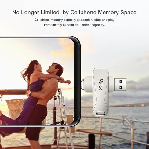 محرك أقراص فلاش USB سعة 64 جيجابايت من Netac 2 في 1 USB 3.1/Type-C، محرك إبهام قابل للدوران للهواتف الذكية، Mac، Windows، PC، iPad - عصا ذاكرة فلاش معدنية محمولة عالية السرعة (تصميم 360 درجة، التوصيل والتشغيل)، U782C in Saudi Arabia