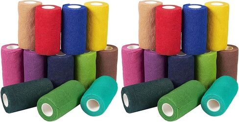 لفافة ذاتية اللصق - عبوة من 12 قطعة من شريط الطبيب البيطري الطبي المتماسك للاسعافات الاولية والرياضة والمعصم والكاحل في 12 لون مع لفة واحدة لكل منها، 4 انش × 5 ياردة in Kuwait