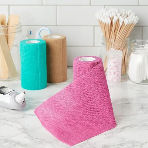 لفافة ذاتية اللصق - عبوة من 12 قطعة من شريط الطبيب البيطري الطبي المتماسك للاسعافات الاولية والرياضة والمعصم والكاحل في 12 لون مع لفة واحدة لكل منها، 4 انش × 5 ياردة in Kuwait