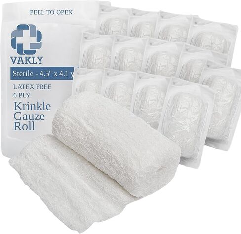 Vakly Sterile Kerlix Krinkle Gauze Rolls 4.5x4.1 yd 6-Ply Cotton, 5 Pack in Saudi Arabia
