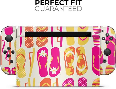 Design Skinz - Compatible with Nintendo Switch OLED Dock Only - Skin Decal Protective Scratch-Resistant Removable Vinyl Wrap Cover - Vibrant Pink & Yellow Flip-Flop Vector in Saudi Arabia