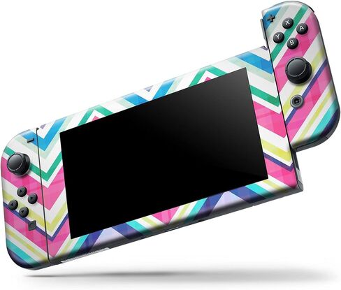 Design Skinz - Compatible with Nintendo Switch OLED Console Bundle - Skin Decal Protective Scratch-Resistant Removable Vinyl Wrap Cover - Vibrant Pink & Blue Layered Chevron Pattern in Saudi Arabia