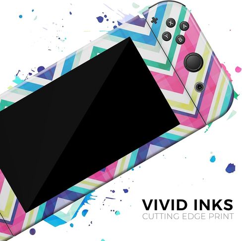 Design Skinz - Compatible with Nintendo Switch OLED Console Bundle - Skin Decal Protective Scratch-Resistant Removable Vinyl Wrap Cover - Vibrant Pink & Blue Layered Chevron Pattern in Saudi Arabia