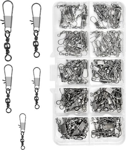 100Pcs Fishing Swivel Snaps Kit, Ball Bearing Connectors (Size 7#-14#) for Saltwater in Saudi Arabia