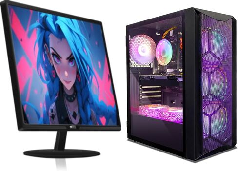 حزمة الكمبيوتر الشخصي للألعاب STGAubron مع شاشة LED FHD مقاس 24 بوصة - Radeon RX 580 8G، وIntel core i7 حتى 3.9 جيجا هرتز، وذاكرة الوصول العشوائي 16 جيجا، و1T SSD، ومروحة RGB x6، ونظام التشغيل Windows 11 Home in Saudi Arabia