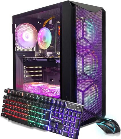 حزمة الكمبيوتر الشخصي للألعاب STGAubron مع شاشة LED FHD مقاس 24 بوصة - Radeon RX 580 8G، وIntel core i7 حتى 3.9 جيجا هرتز، وذاكرة الوصول العشوائي 16 جيجا، و1T SSD، ومروحة RGB x6، ونظام التشغيل Windows 11 Home in Saudi Arabia