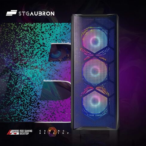 حزمة الكمبيوتر الشخصي للألعاب STGAubron مع شاشة LED FHD مقاس 24 بوصة - Radeon RX 580 8G، وIntel core i7 حتى 3.9 جيجا هرتز، وذاكرة الوصول العشوائي 16 جيجا، و1T SSD، ومروحة RGB x6، ونظام التشغيل Windows 11 Home in Saudi Arabia