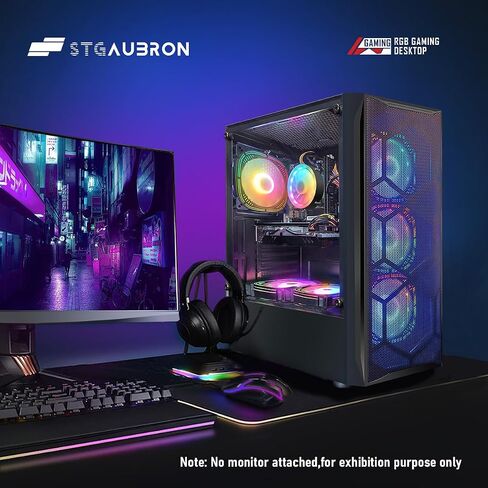 حزمة الكمبيوتر الشخصي للألعاب STGAubron مع شاشة LED FHD مقاس 24 بوصة - Radeon RX 580 8G، وIntel core i7 حتى 3.9 جيجا هرتز، وذاكرة الوصول العشوائي 16 جيجا، و1T SSD، ومروحة RGB x6، ونظام التشغيل Windows 11 Home in Saudi Arabia